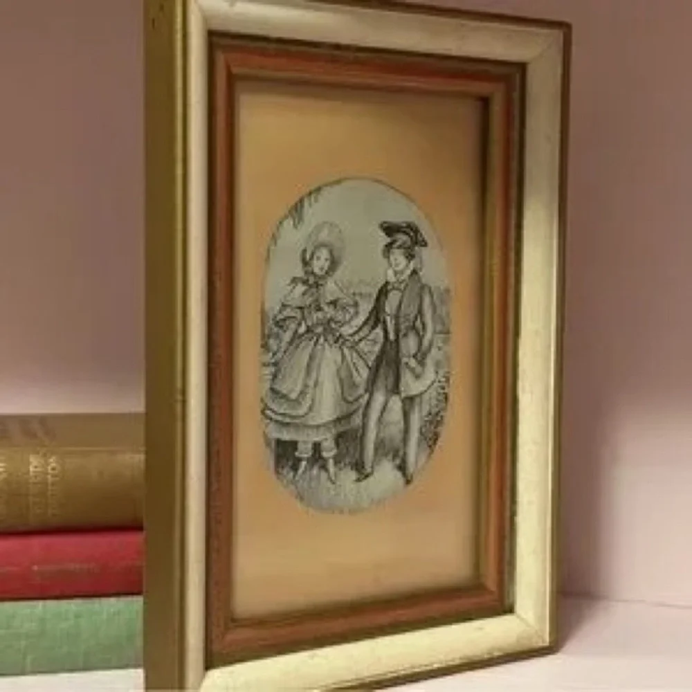 Vintage Style Cream and Gold Framed Wall Art